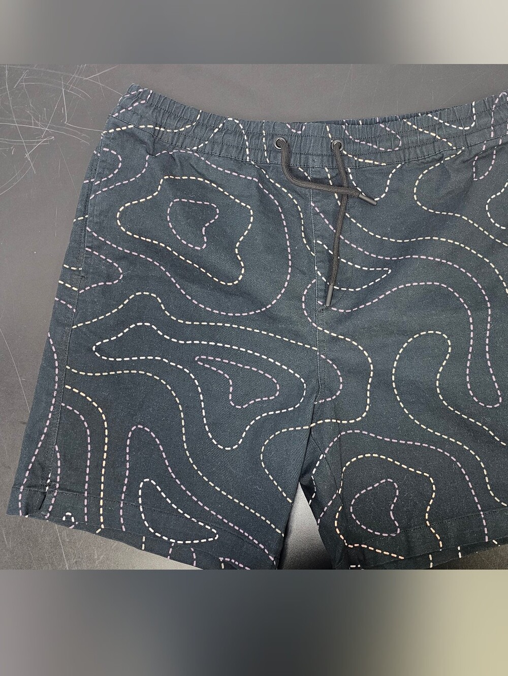Men's Black Patterned Drawstring Shorts